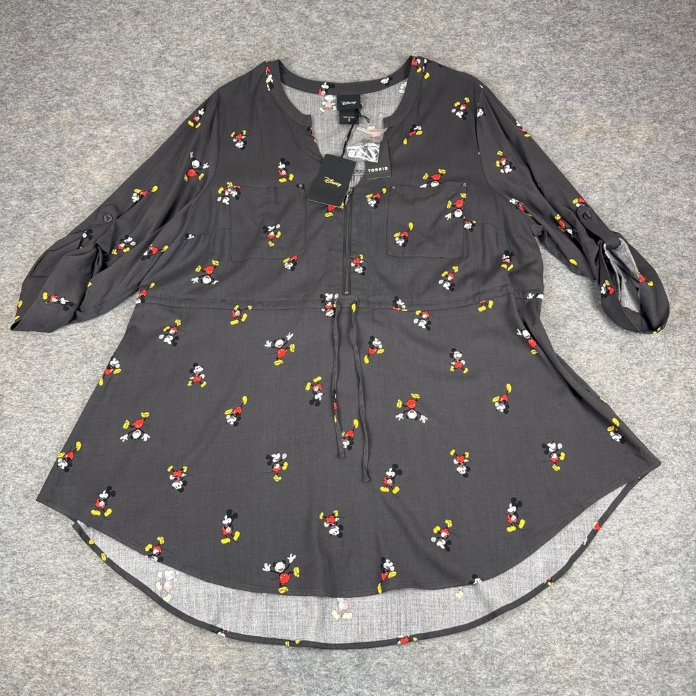 TORRID x Disney 4D Mickey Mouse AOP Zip Front Tunic Blouse Gray Womens 2X - Picture 2 of 12